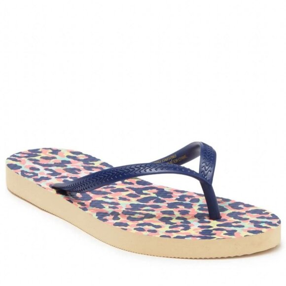NEW Nordstrom Abound Leyo Flip Flops Leopard Print Pink Size 10 Sandals Blue - Picture 1 of 10